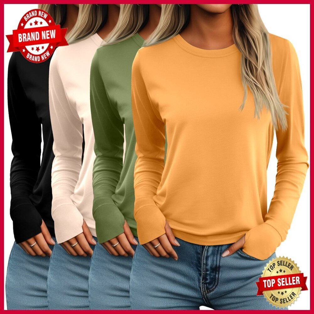 Long Sleeve Tunic Tops with Thumb Holes Loose Fit Y2K Casual Tees Cotton Blend